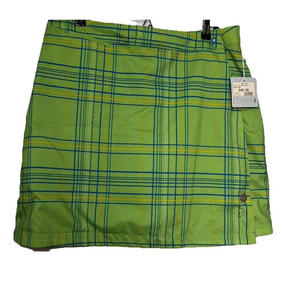Nancy‎ Lopez NWT Womens Size 14 Lime Green Blue Plaid Skort Golf Pin
